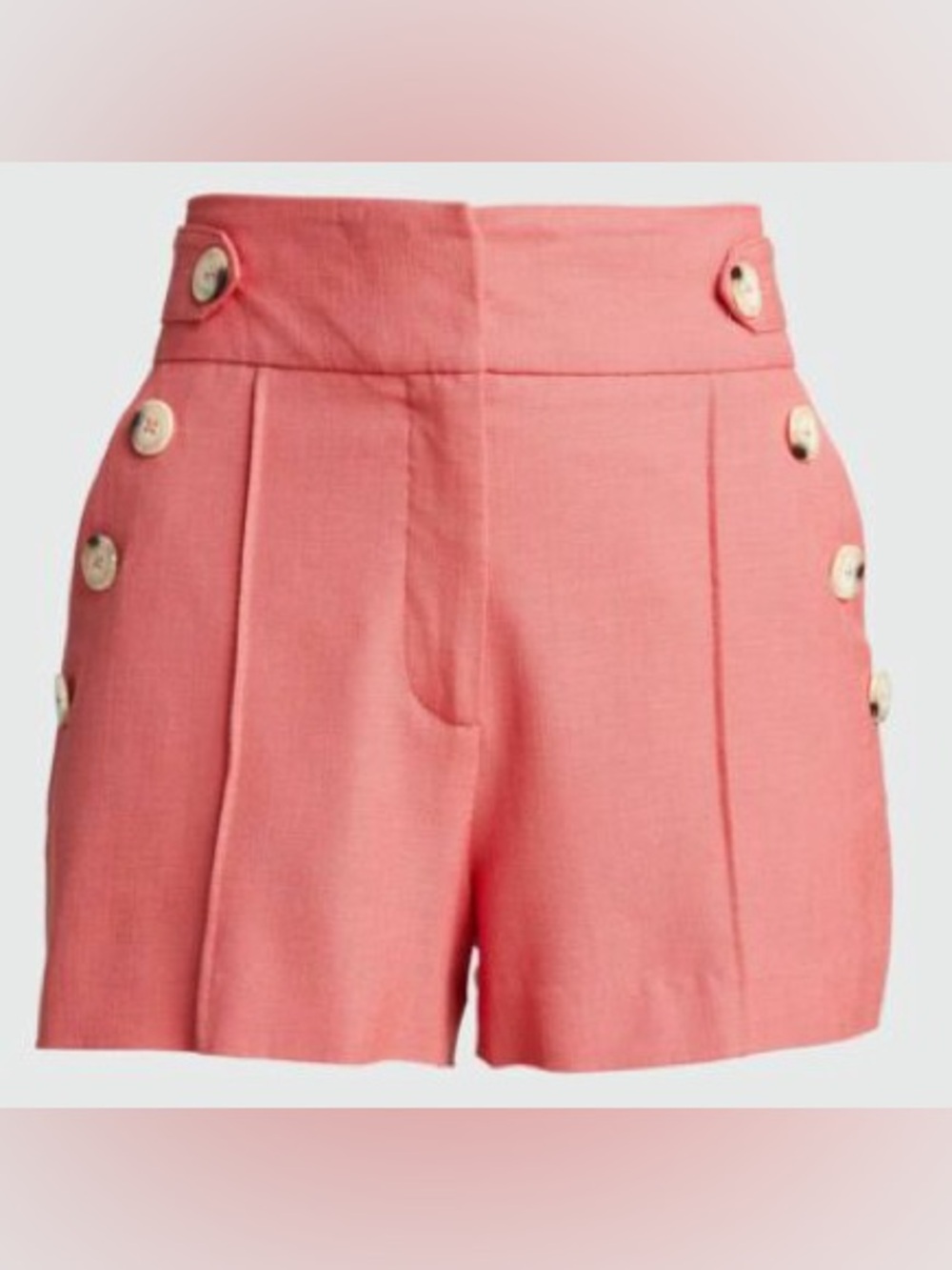 Veronica Beard Coral High-Waist Button-Trim Shorts